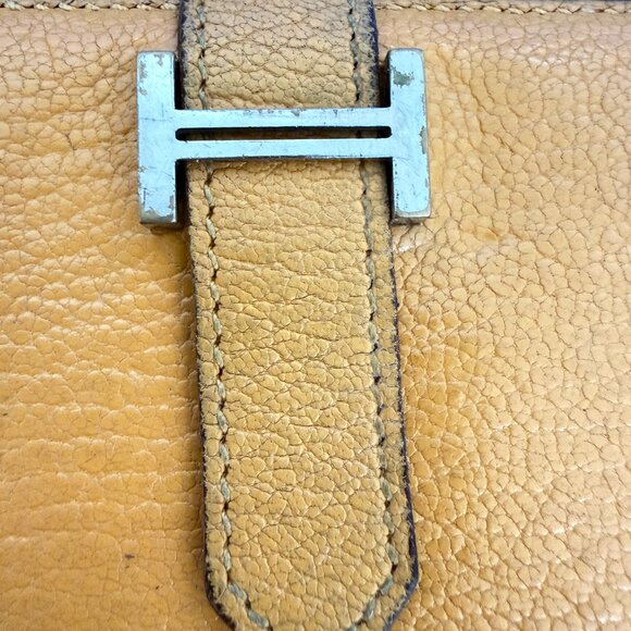 $2995 Authentic HERMES Made in FRANCE Unisex Orange Gold Leather Long Wallet - Picture 6 of 12